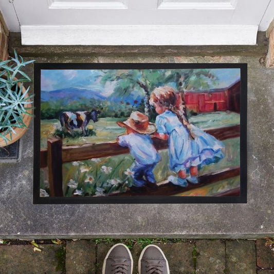 Painted Children on Farm Door Mat