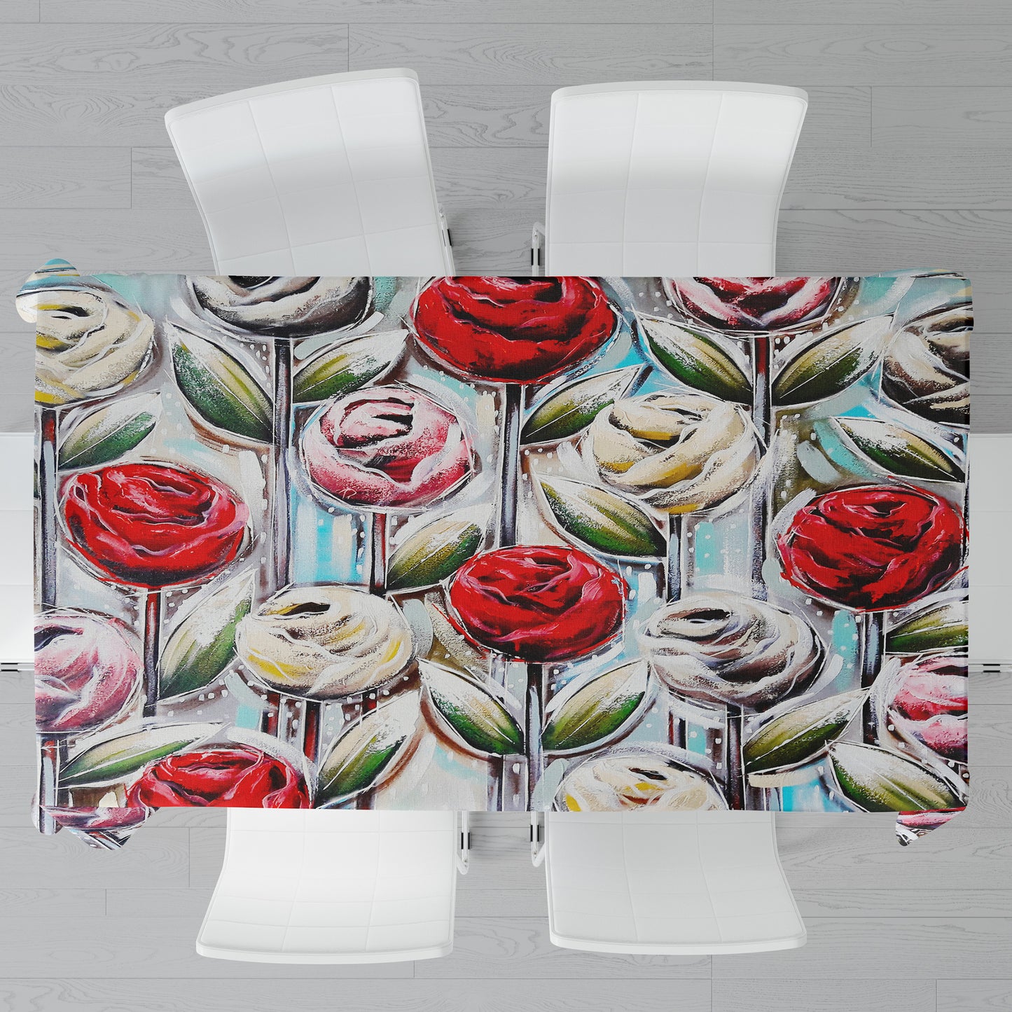 Painted Floral Rectangle Tablecloth