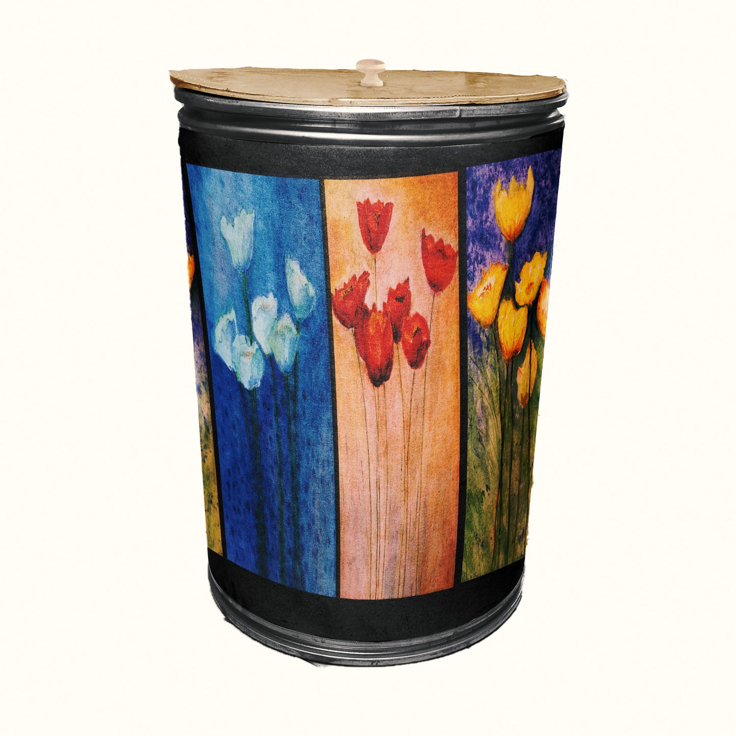 Painted Flowers Decoupage Drum Cover
