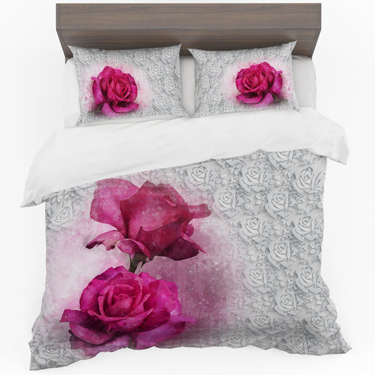 Painted Pink Rose Duvet Cover Set