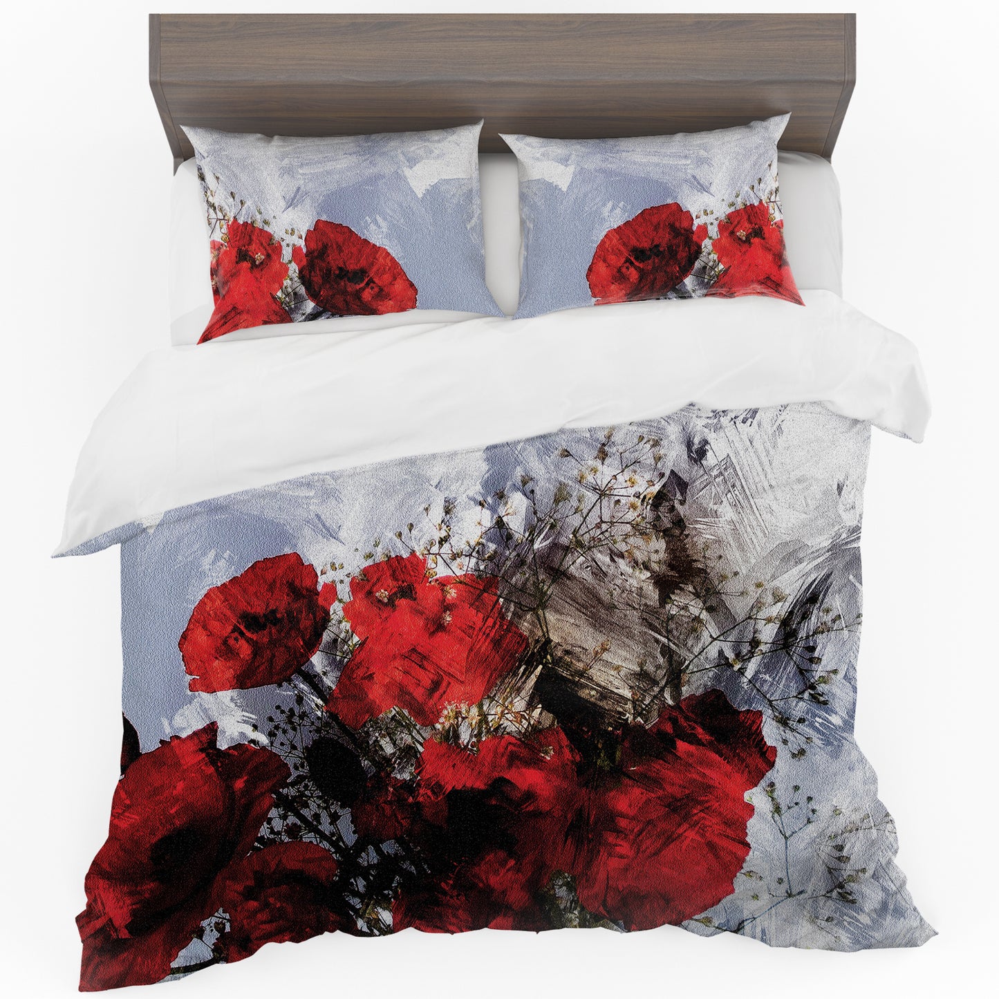 Painted Red Flower on Grunge Background Duvet Cover Set