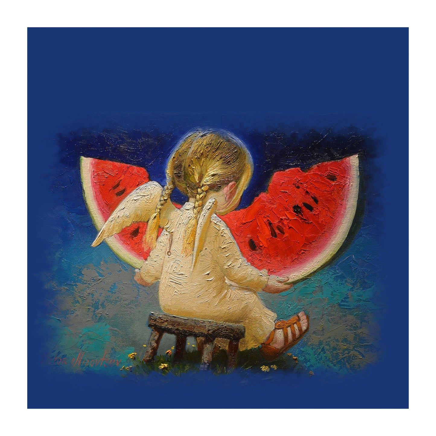 Painted Watermelon Girl Square Tablecloth