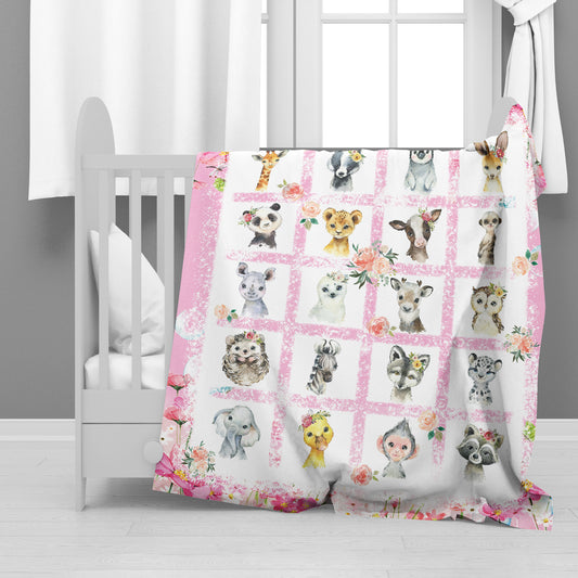 Pink Animal Friends Minky Blanket