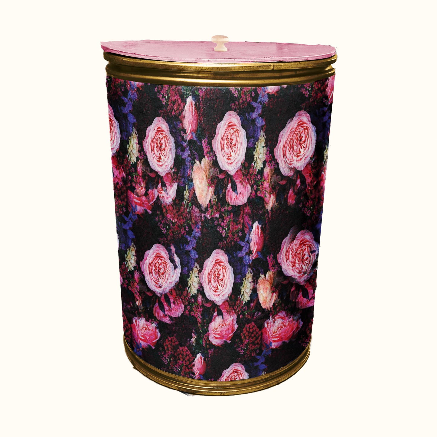 Pink Floral Pattern Decoupage Drum Cover