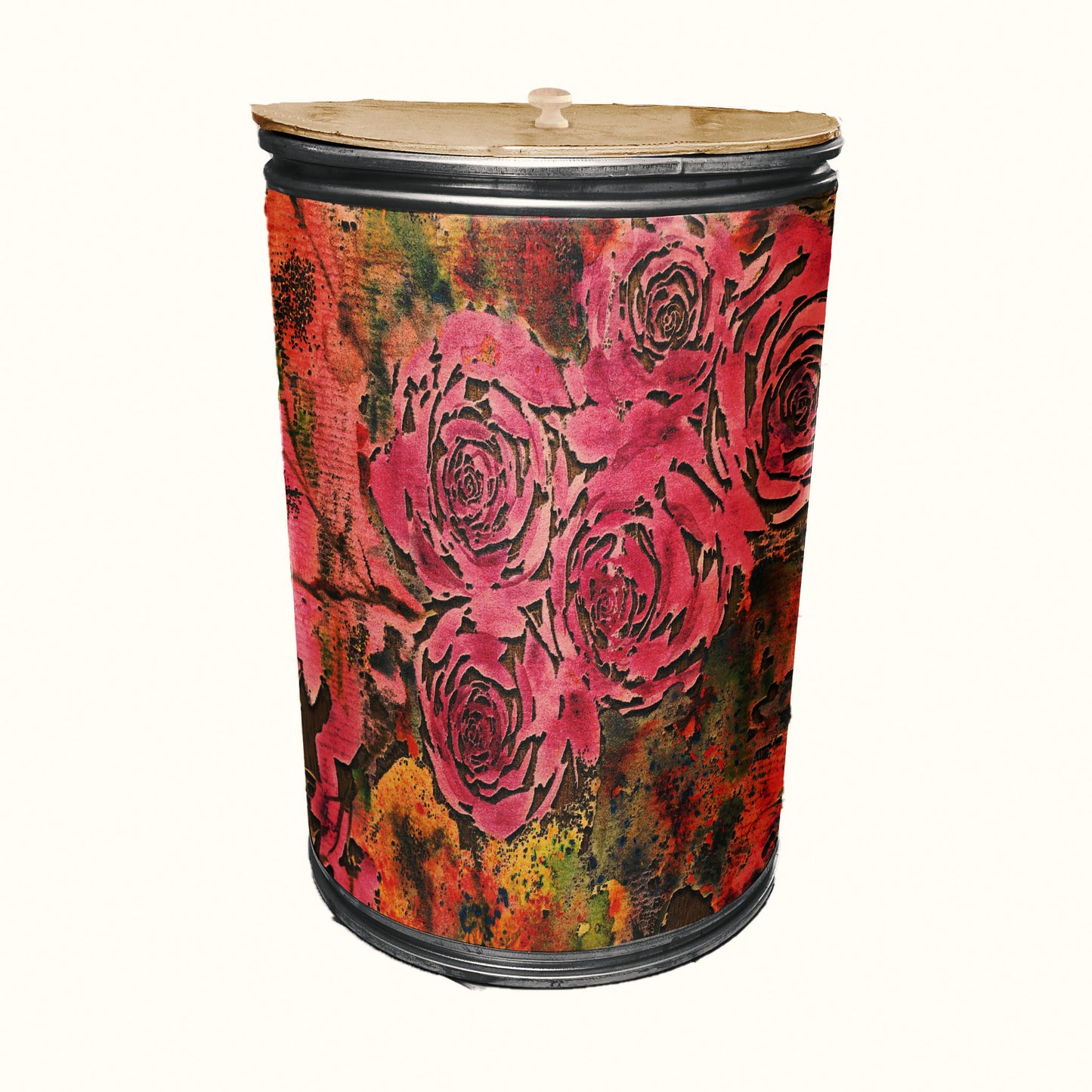 Pink Floral Stencil Decoupage Drum Cover