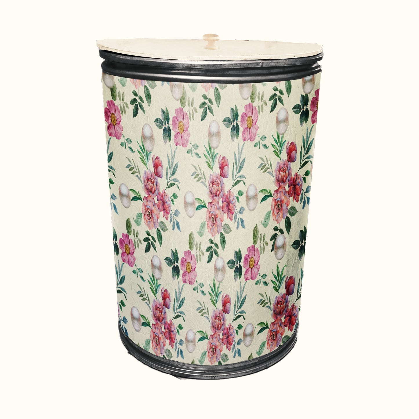 Pink Floral & Pearls Decoupage Drum Cover