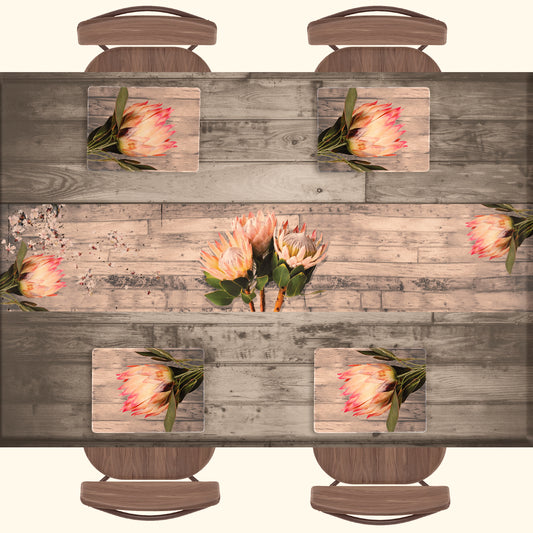 Pink Protea on Wood Runner and Placemats Combo