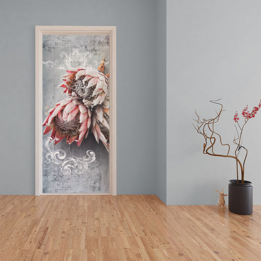 Decoupage Transfers - Pink Proteas on Grey - Door
