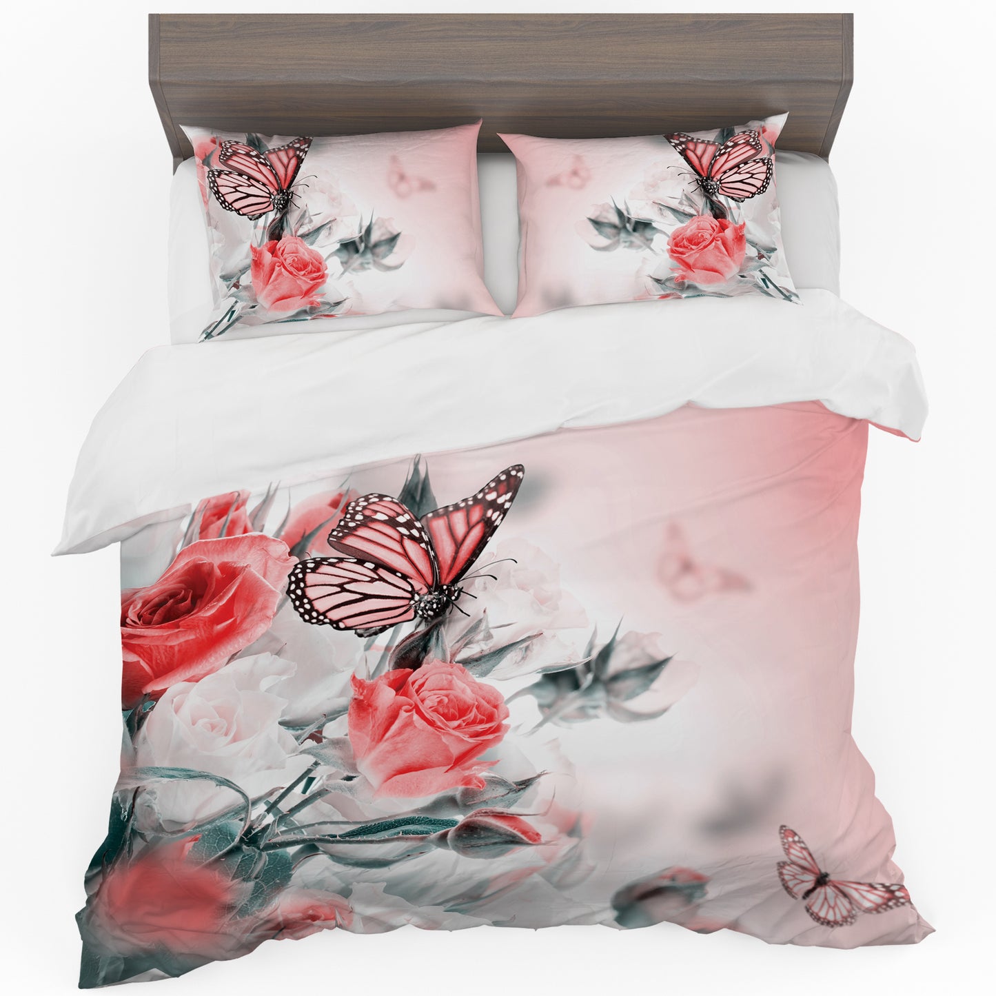 Pink Rose Butterfly Duvet Cover Set