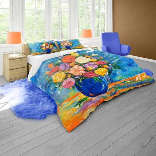 Potted Flowers in Blue by Yolande Smith Duvet Cover Set