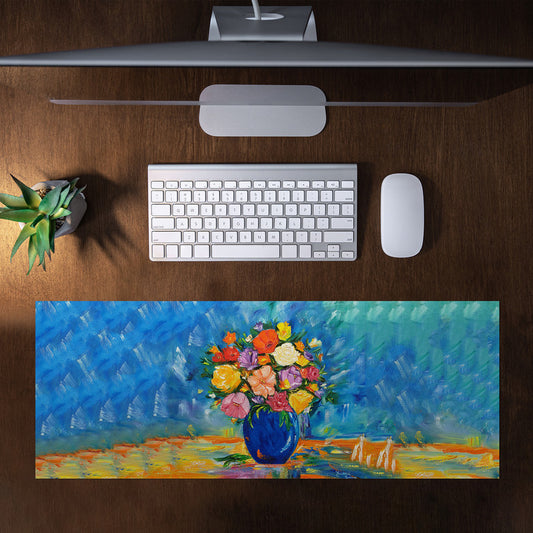 Potted Flowers in Blue by Yolande Smith Large Desk Pad