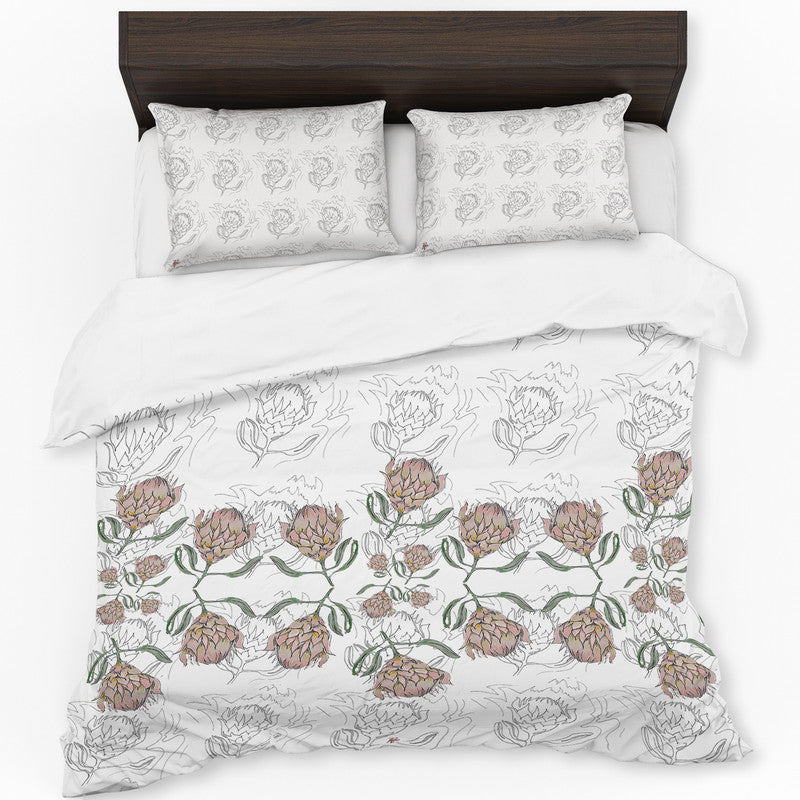 Protea Pattern on White by Fifo Duvet Cover Set