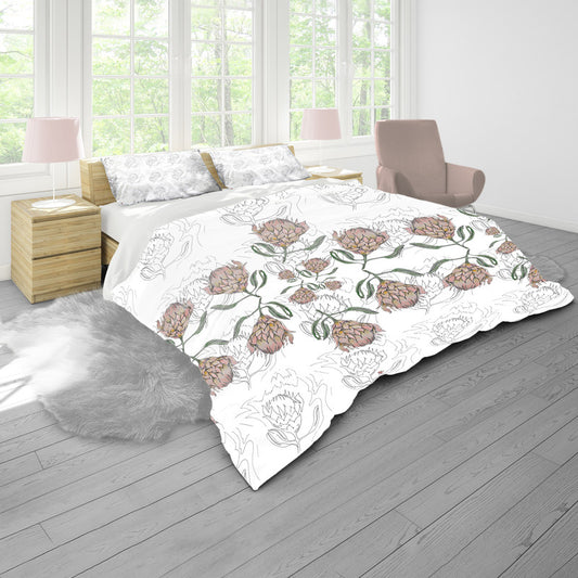 Protea Pattern on White by Fifo Duvet Cover Set