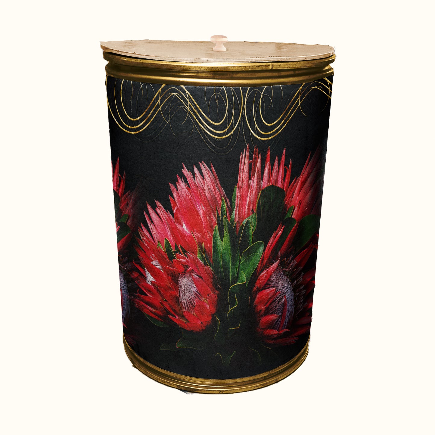 Protea on Dark Decoupage Drum Cover