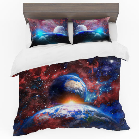 Red and Blue Galaxy Duvet Cover Set