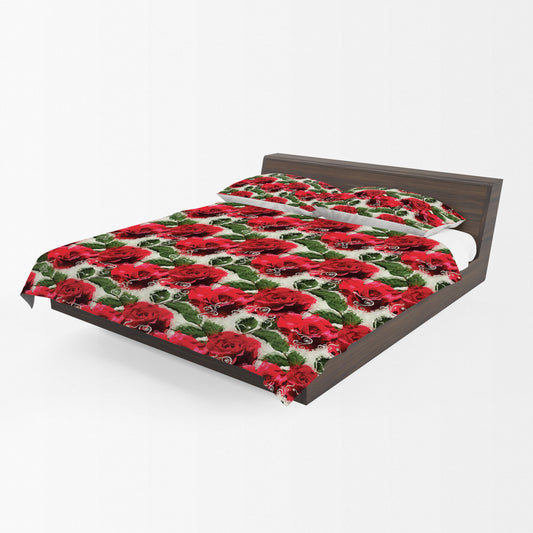 Red Roses and Pearls Duvet Cover Set
