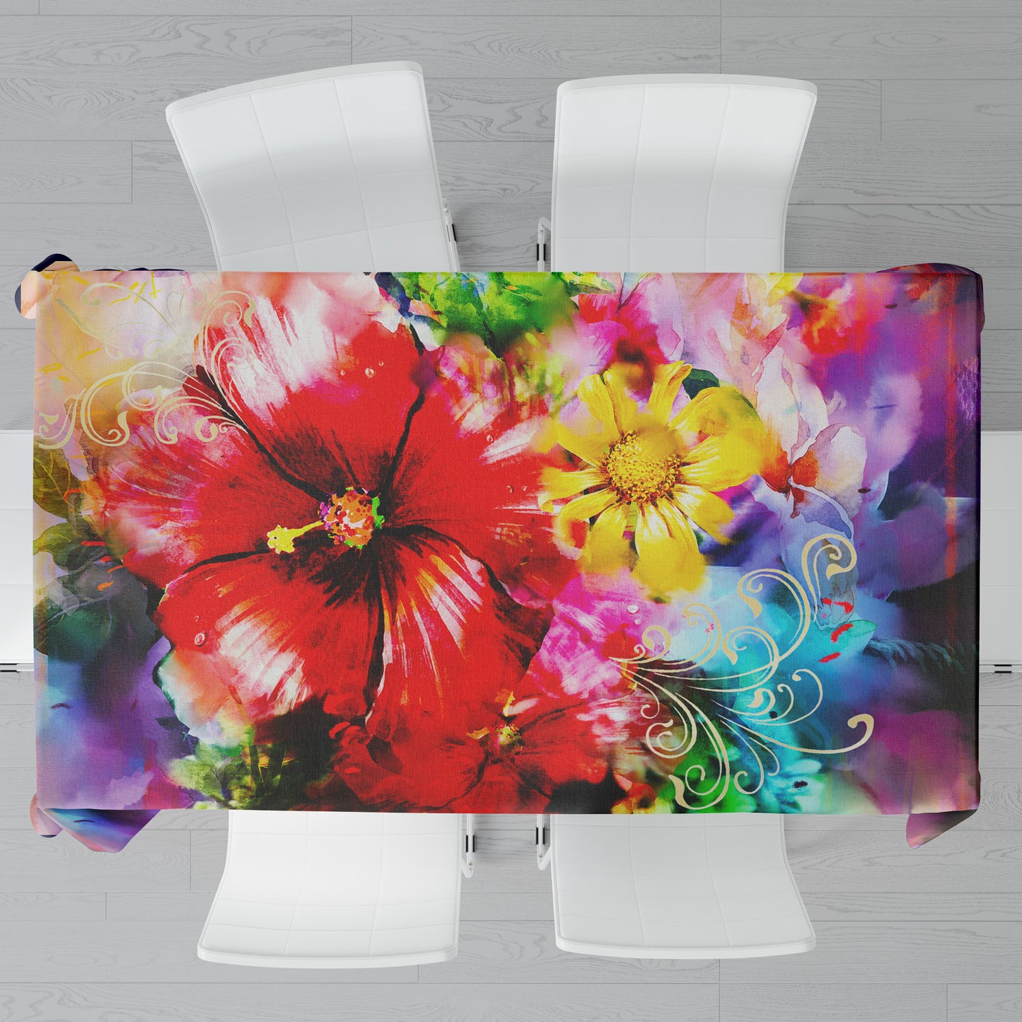 Colourful Tropical Flowers Rectangle Tablecloth