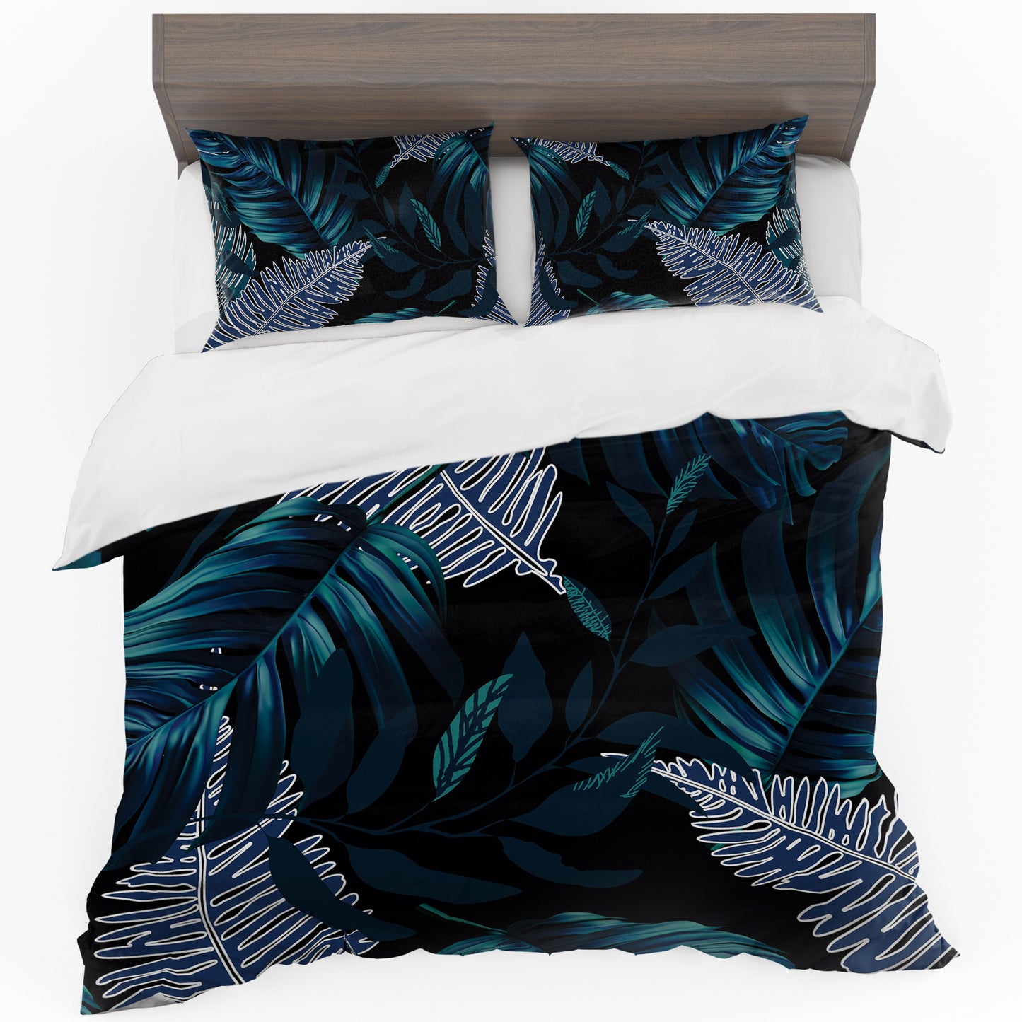 Shades of Blue Tropical Leaves Duvet Cover Set