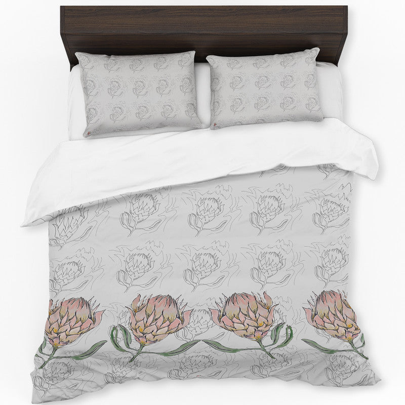 Simple Proteas on Pale Grey by Fifo Duvet Cover Set