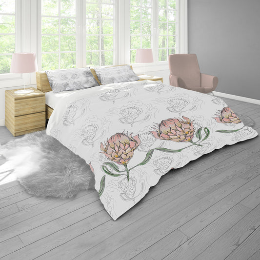 Simple Proteas on Pale Grey by Fifo Duvet Cover Set