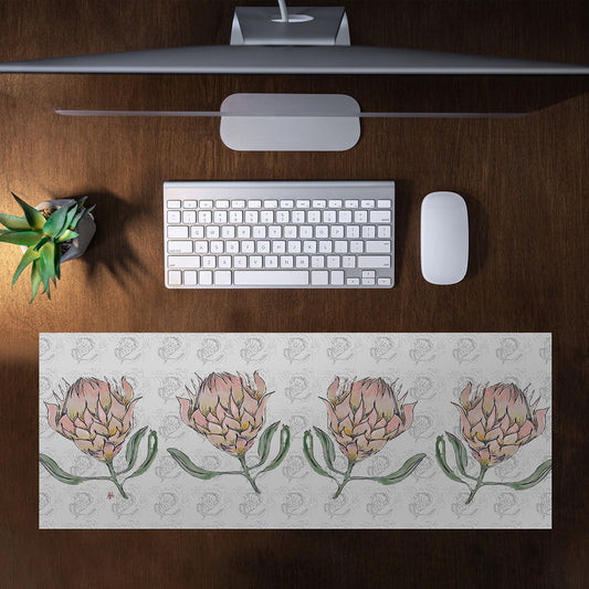 Simple Proteas on Pale Grey by Fifo Large Desk Pad