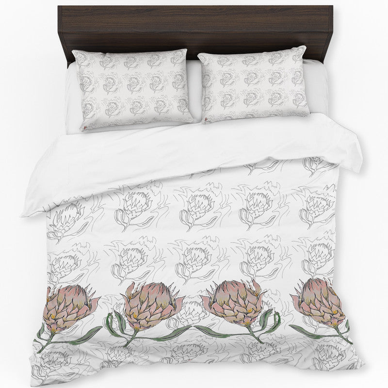 Simple Proteas on White by Fifo Duvet Cover Set