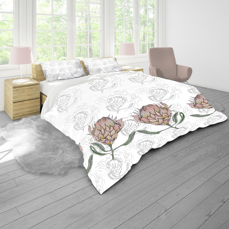 Simple Proteas on White by Fifo Duvet Cover Set