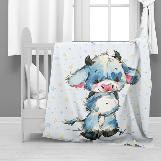 Sleepy Blue Cow Minky Blanket
