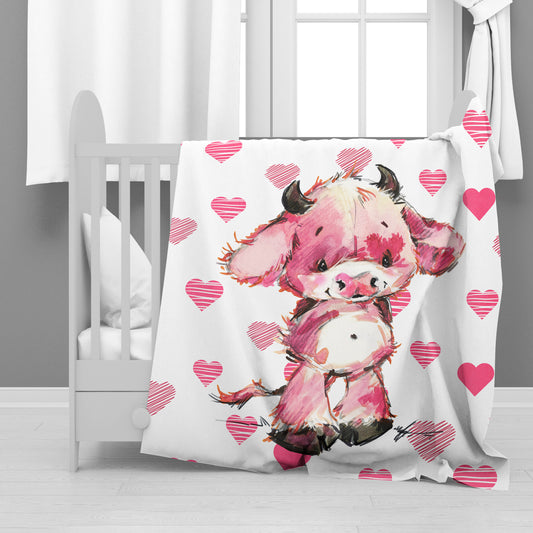 Sleepy Pink Cow Minky Blanket