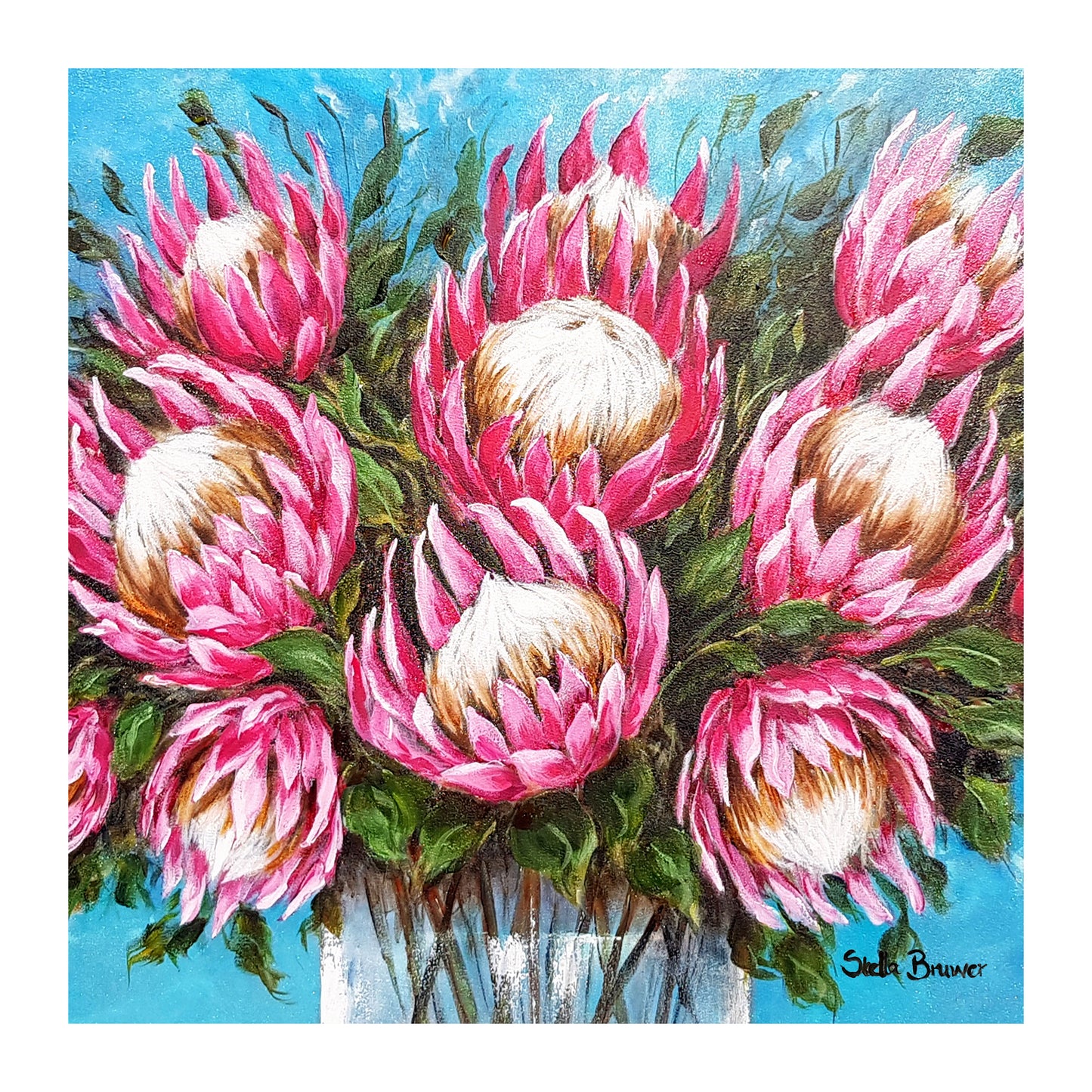 Bright Pink Proteas By Stella Bruwer Square Tablecloth