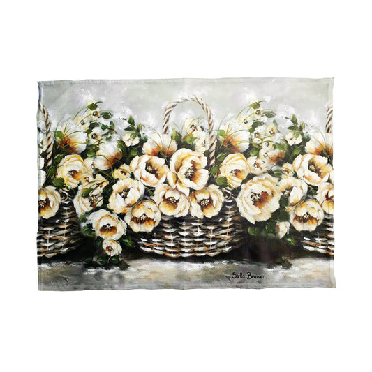 Cream Painted Peonies By Stella Bruwer Tea Towel