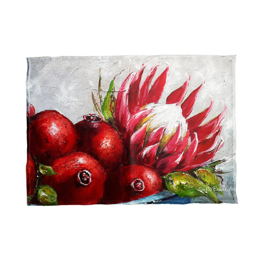Protea and Pomegranate By Stella Bruwer Tea Towel