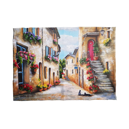 Rustic Colourful Street By Stella Bruwer Tea Towel