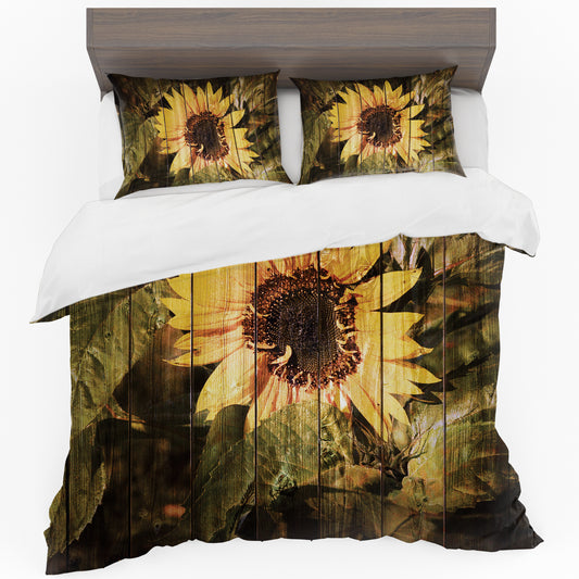 Sunflower on Wood Pannels Duvet Cover Set