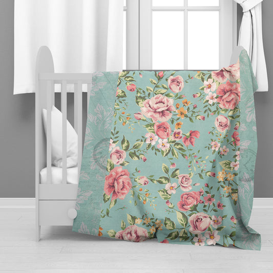 Turquoise Flowers Minky Blanket