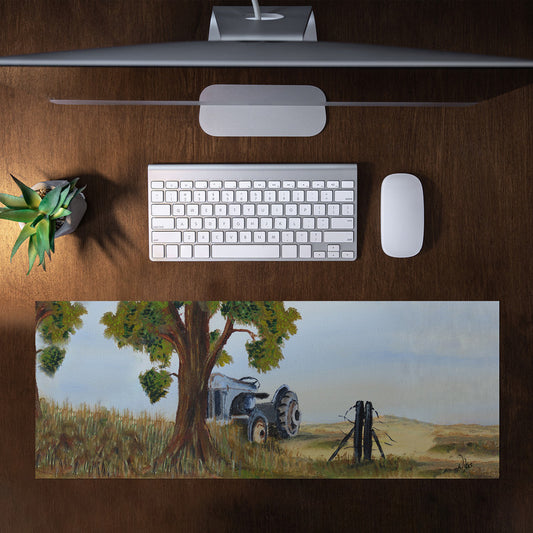 Tractor Under Tree by Wikus Hattingh Large Desk Pad