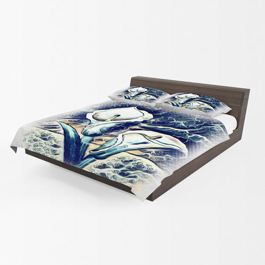 Two Arum Lilies on Blue Duvet Cover Set