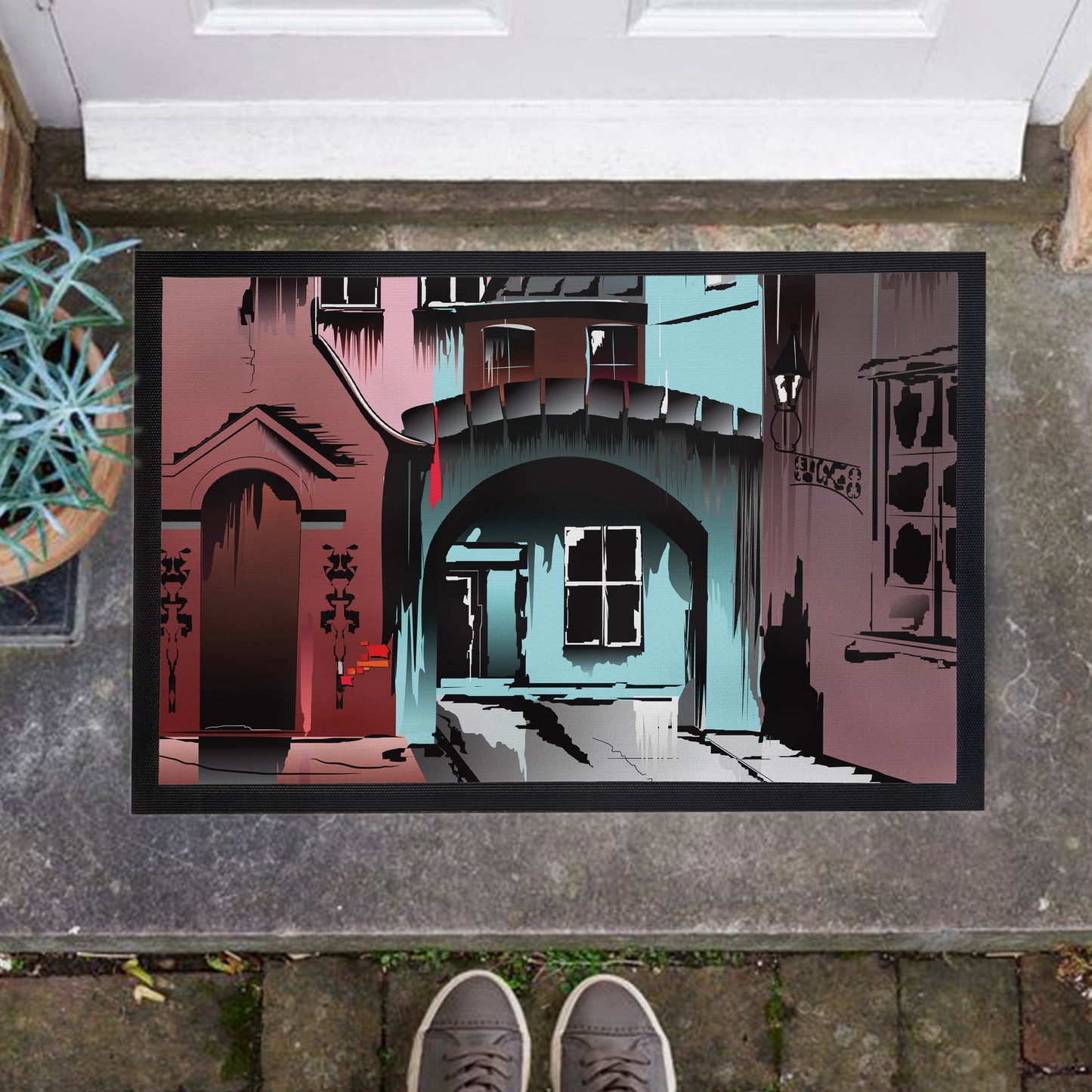 Vector Painted Houses Door Mat