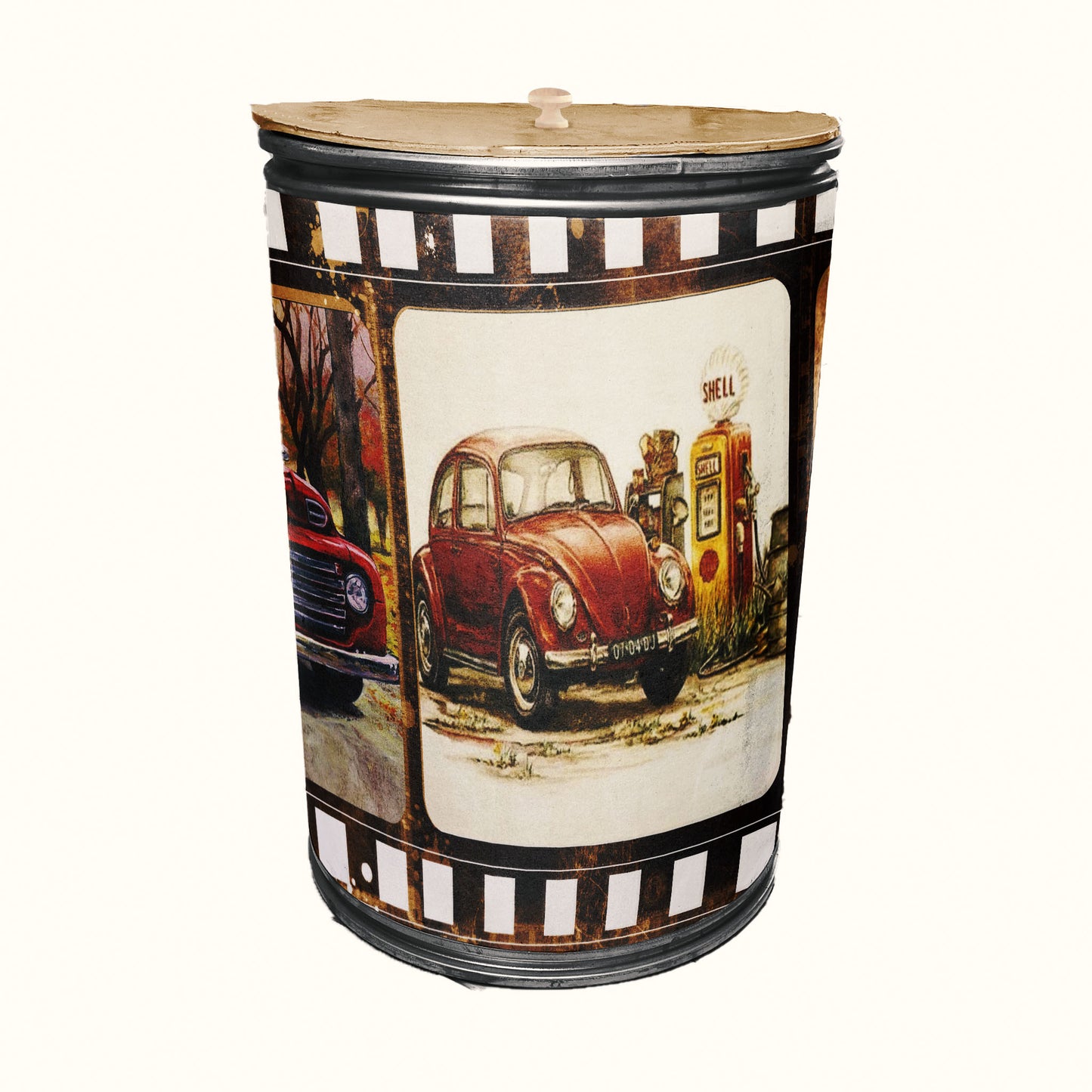 Vintage Car Reel Decoupage Drum Cover