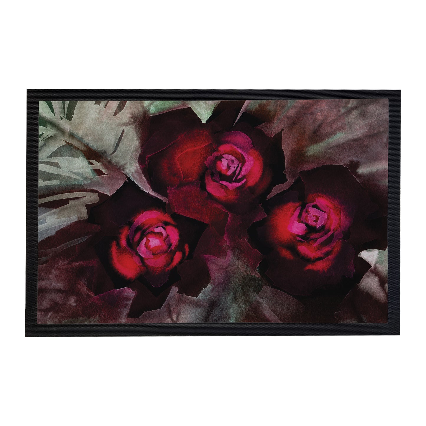 Water Painted Red Floral Door Mat