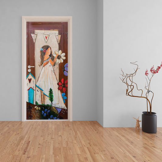 White Daisy Lady Decoupage by Lanie's Art (800mm x 2000mm - Door)