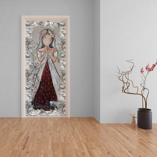 White Floral Lady Decoupage by Lanie's Art (800mm x 2000mm - Door)