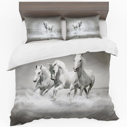 White Horses on the Beach Duvet Cover Set