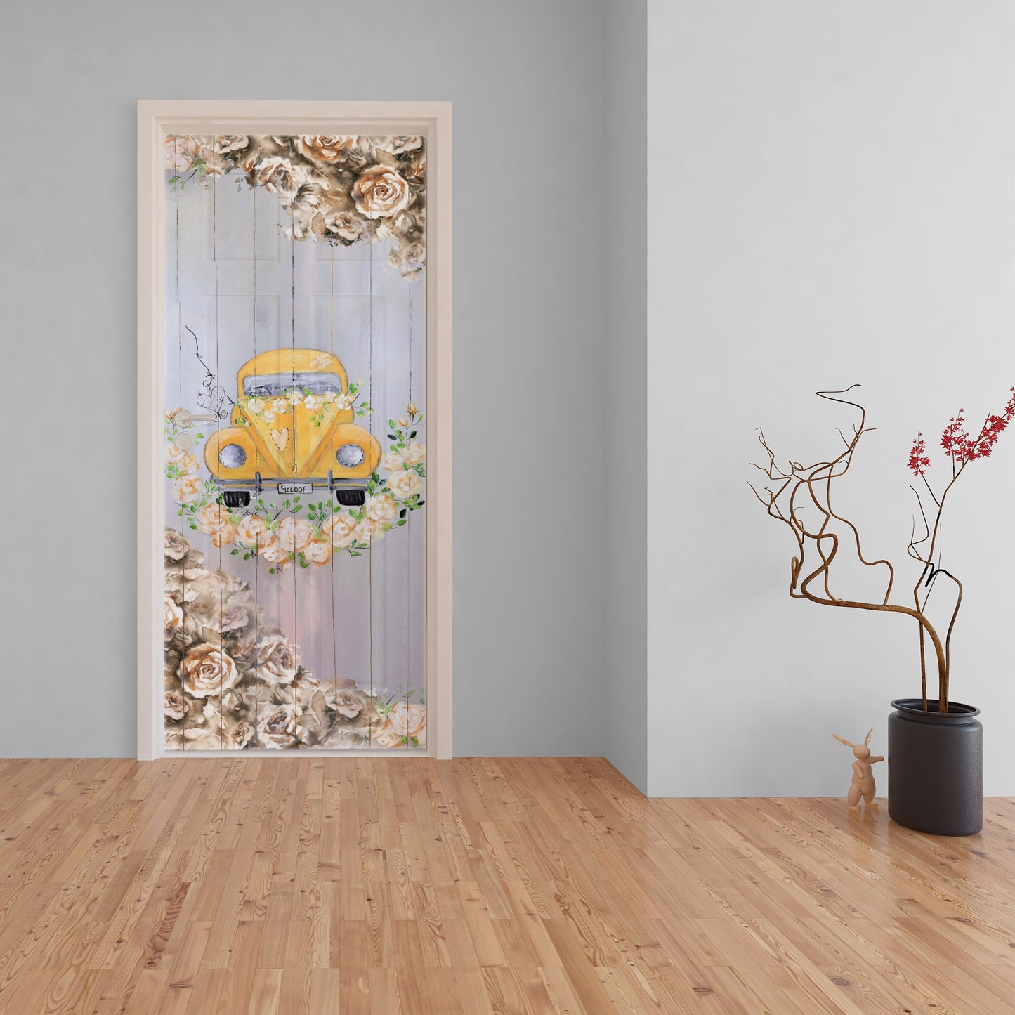 Yellow Beetle Decoupage by Lanie's Art (800mm x 2000mm - Door)