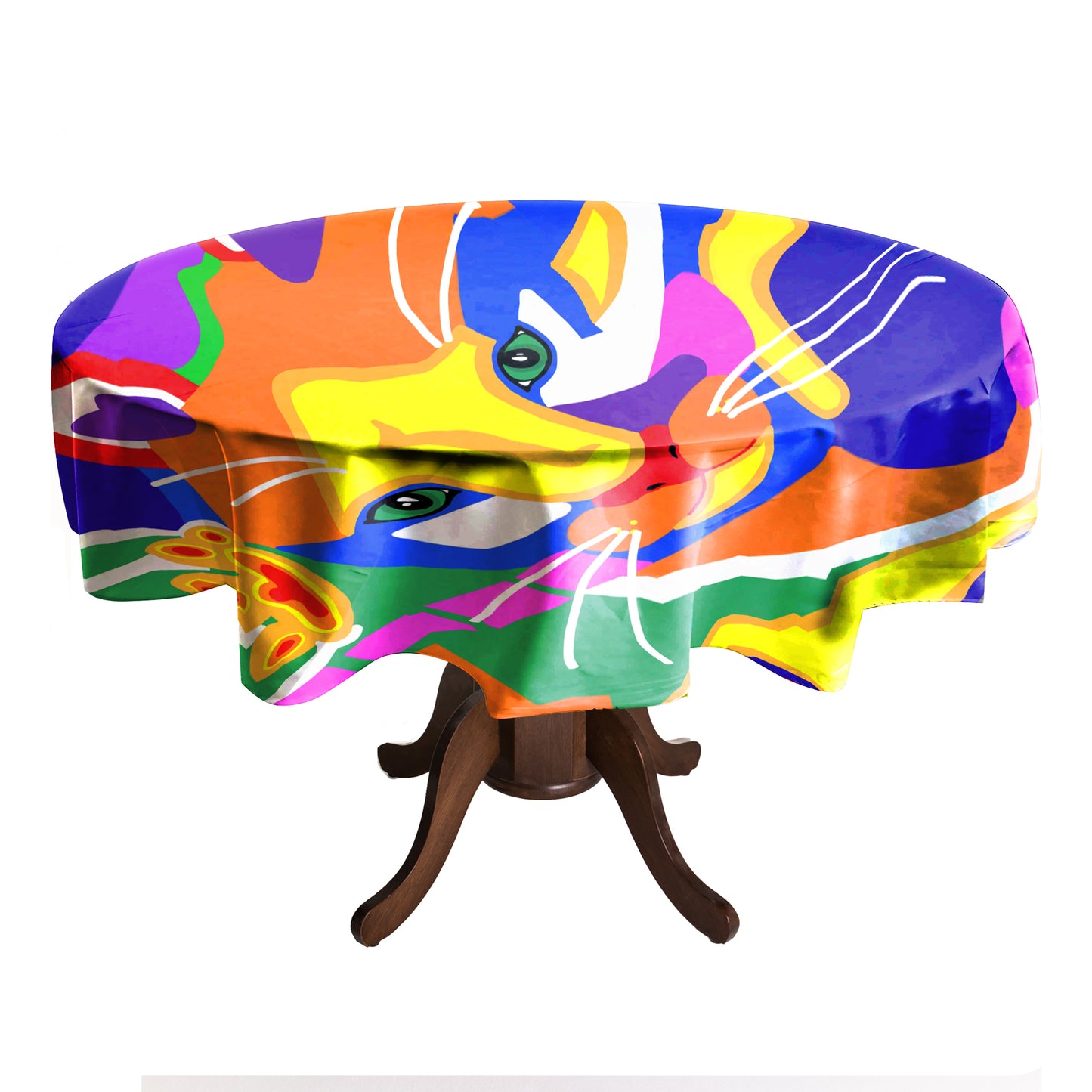 Colourful Cat Round Tablecloth By Picatso