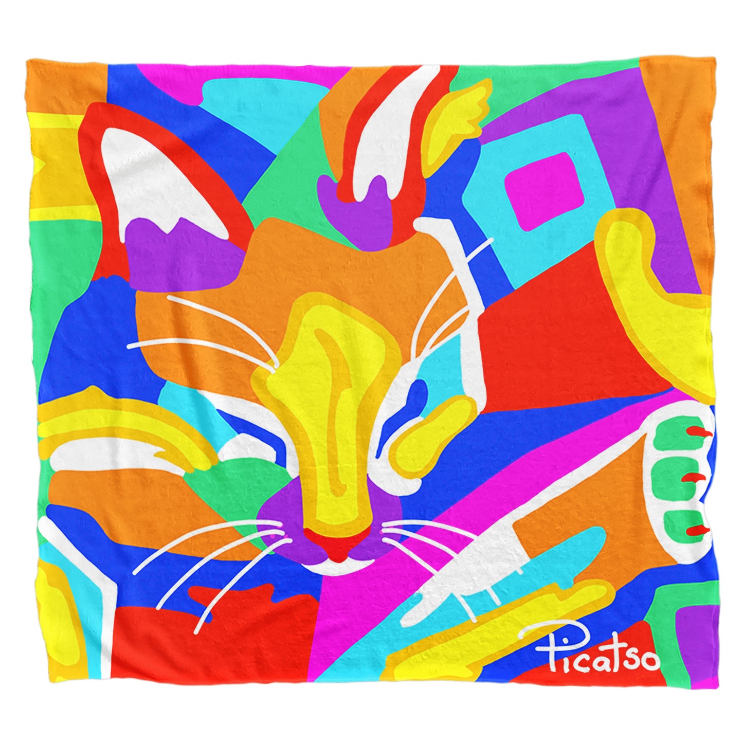 Colourful Dreamer Cat Light Weight Fleece Blanket by Picatso
