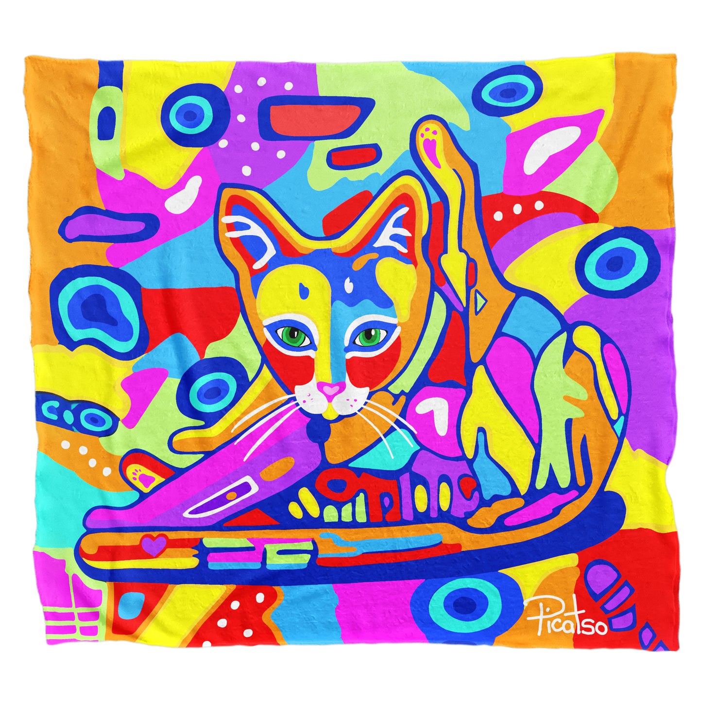 Yoga Cat Light Weight Fleece Blanket by Picatso
