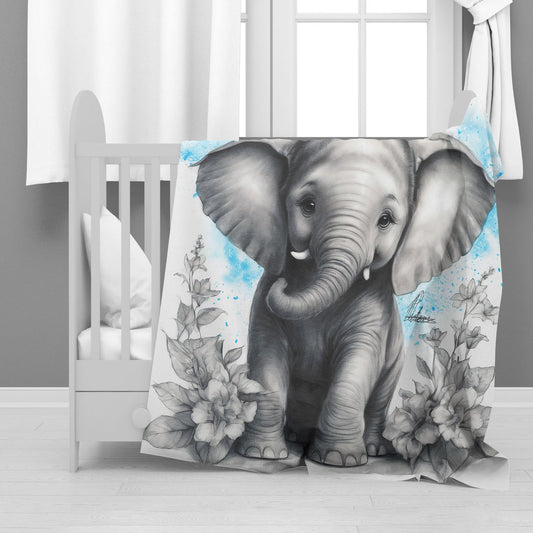Blue Baby Elephant Minky Blanket By Nathan Pieterse
