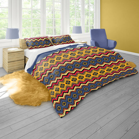 African Pattern Colourful Zig Zag Duvet Cover Set