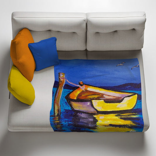 Boat Yellow Light Weight Fleece Blanket By Yolande Smith